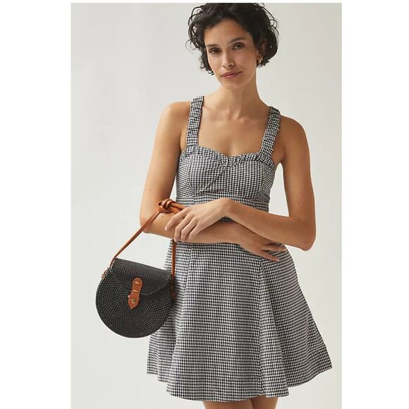 Anthropologie Maeve Sweetheart Gingham Mini Dress Smocked Back Sz Large - Picture 2 of 9